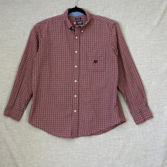 Chaps Button Down Shirt Easy Care Sz Large Red Blue Check - Picture 8 of 8